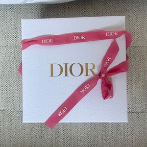 DIOR 8.5"x8.5"x4" White Gift Box, Pink Ribbon AUTHENTIC